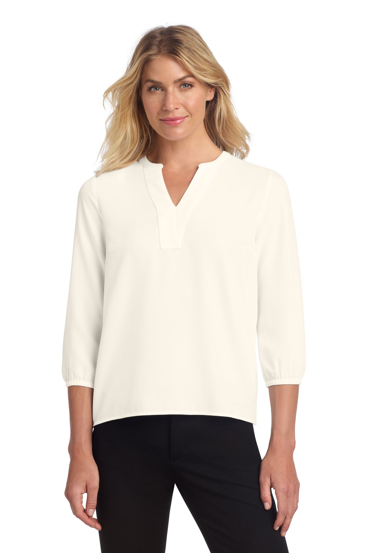 Mercer+Mettle Women's Stretch Crepe 3/4-Sleeve Blouse - Ivory Chiffon