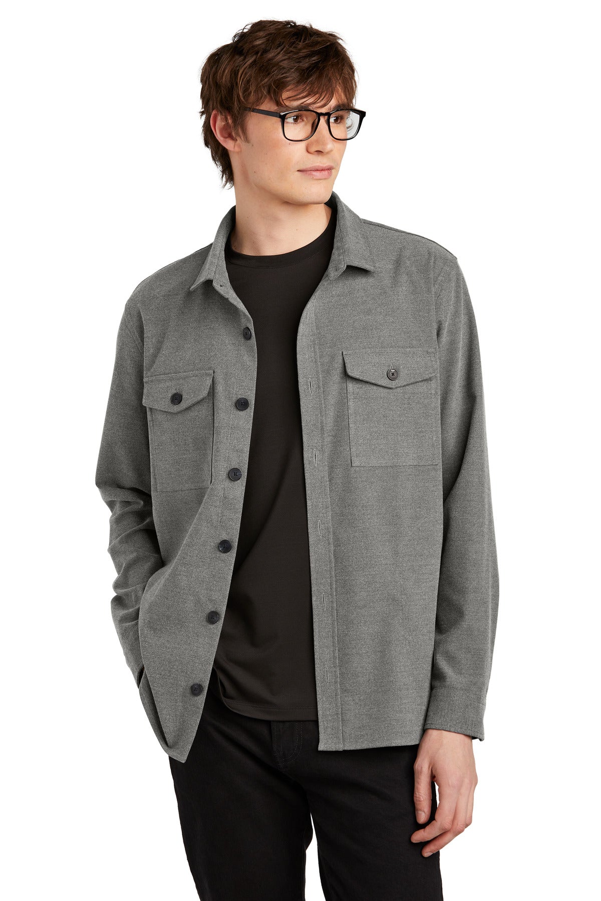 Mercer+Mettle Long Sleeve Twill Overshirt - Light Anchor Grey Heather