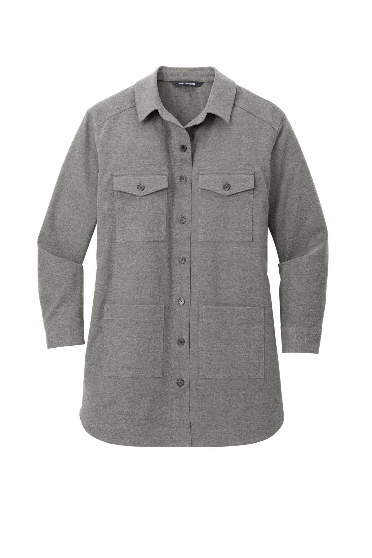 Mercer+Mettle Women's Long Sleeve Twill Overshirt - Light Anchor Grey Heather
