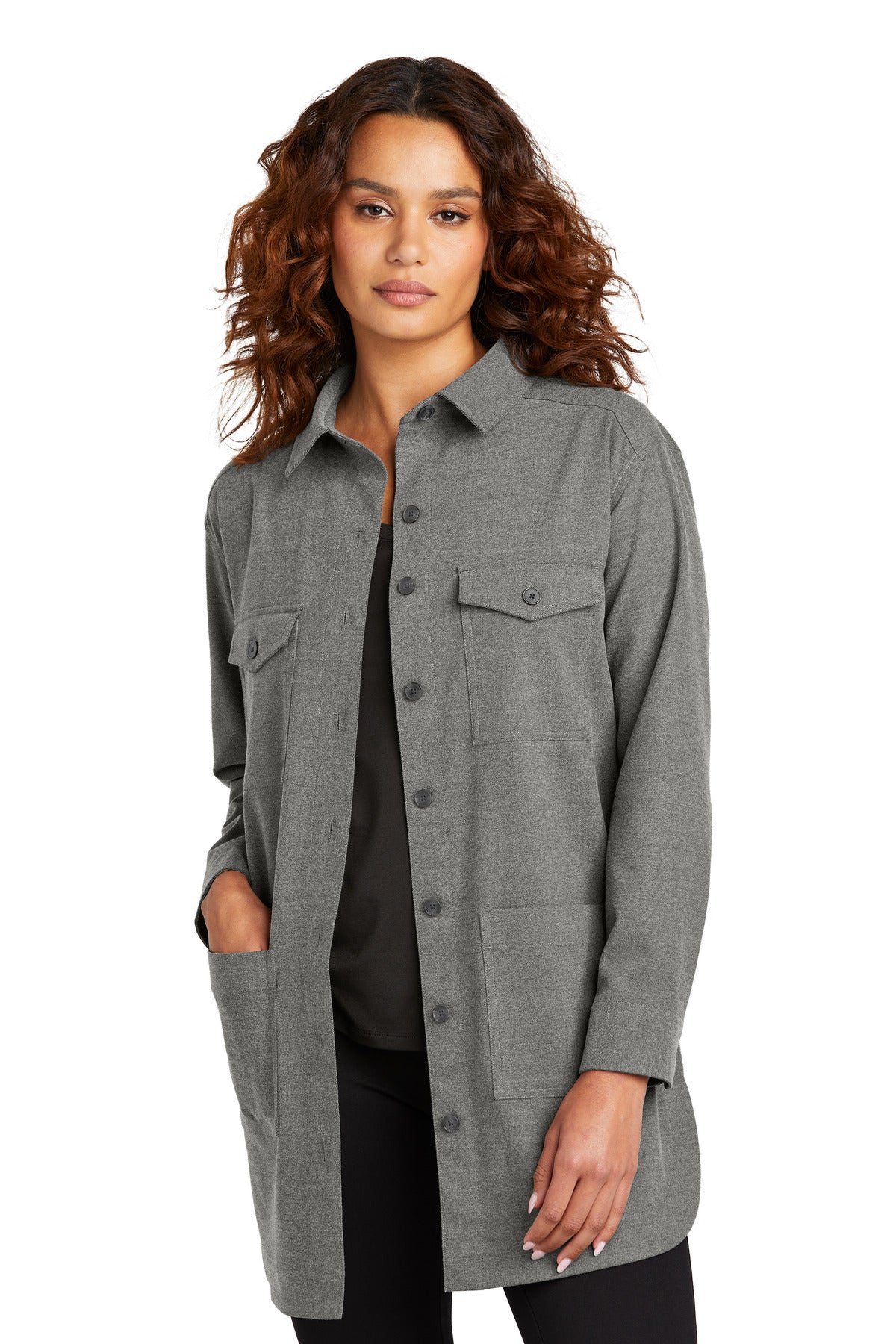 Mercer+Mettle Women's Long Sleeve Twill Overshirt - Light Anchor Grey Heather