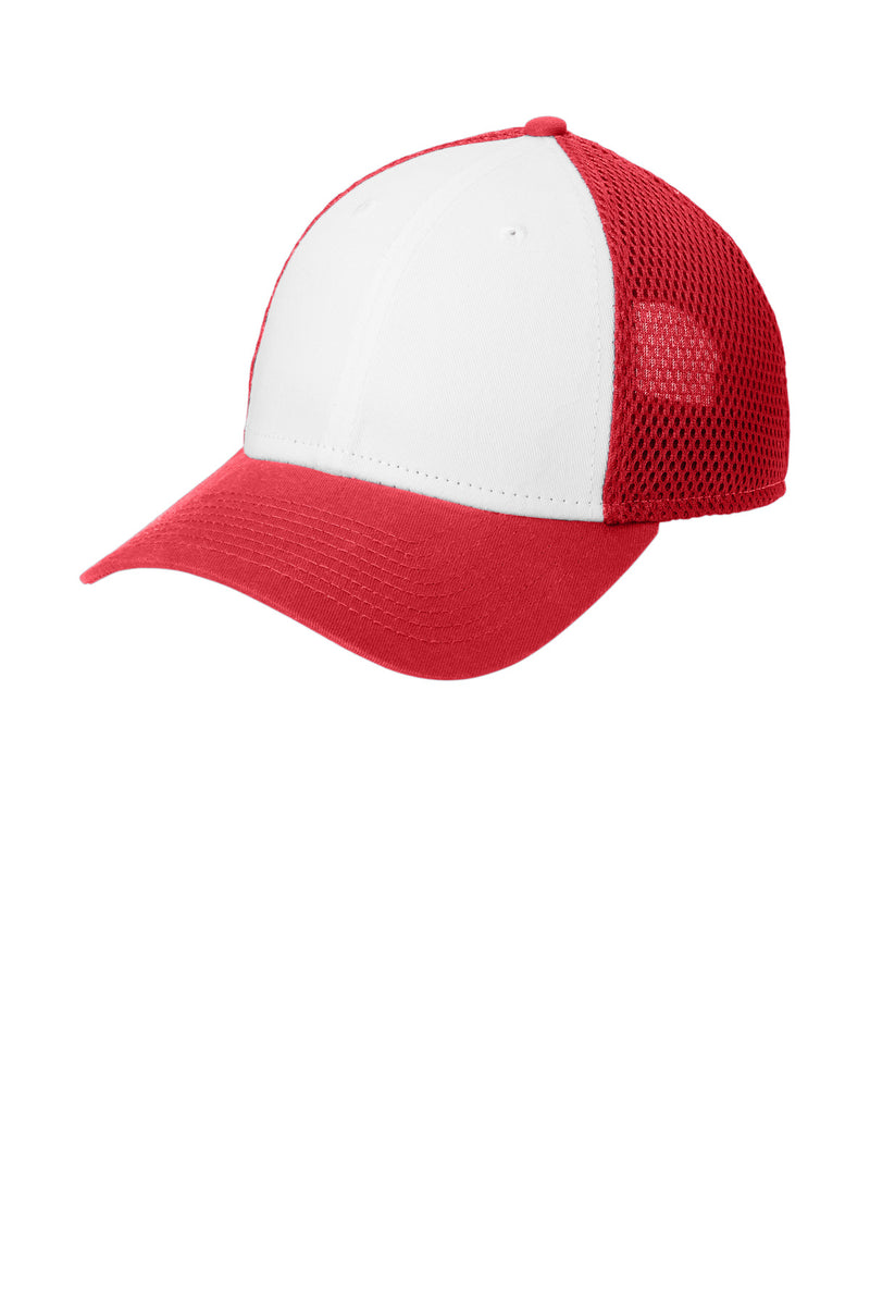 New Era Snapback Contrast Front Mesh Cap - White/ Scarlet Red