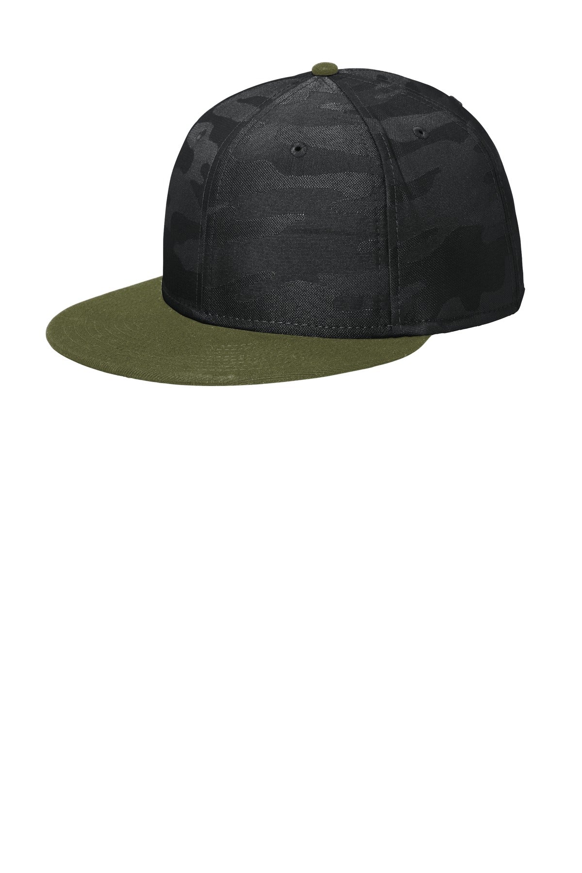 New Era  Camo Flat Bill Snapback Cap - Army/ Black Camo