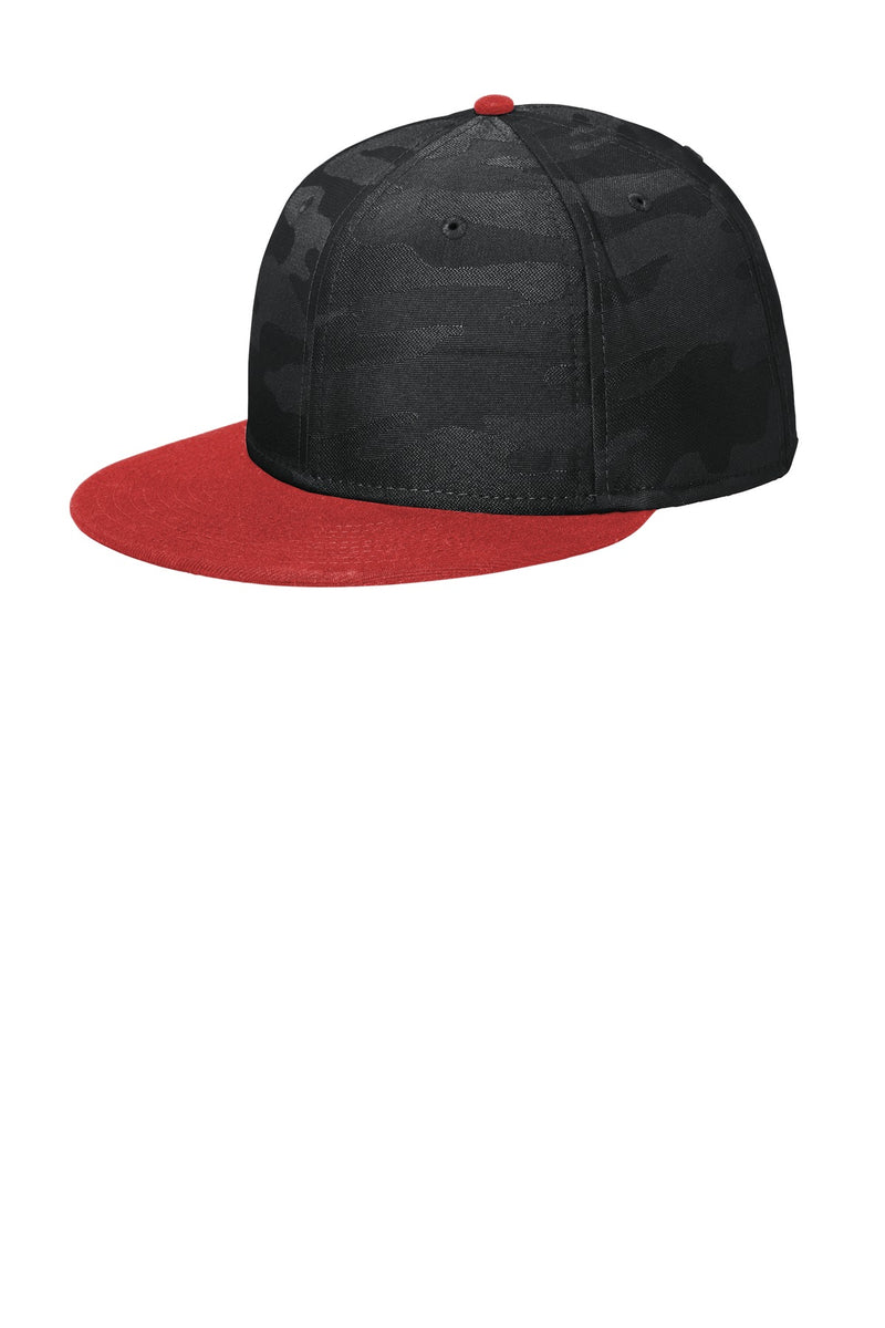 New Era  Camo Flat Bill Snapback Cap - Scarlet/ Black Camo