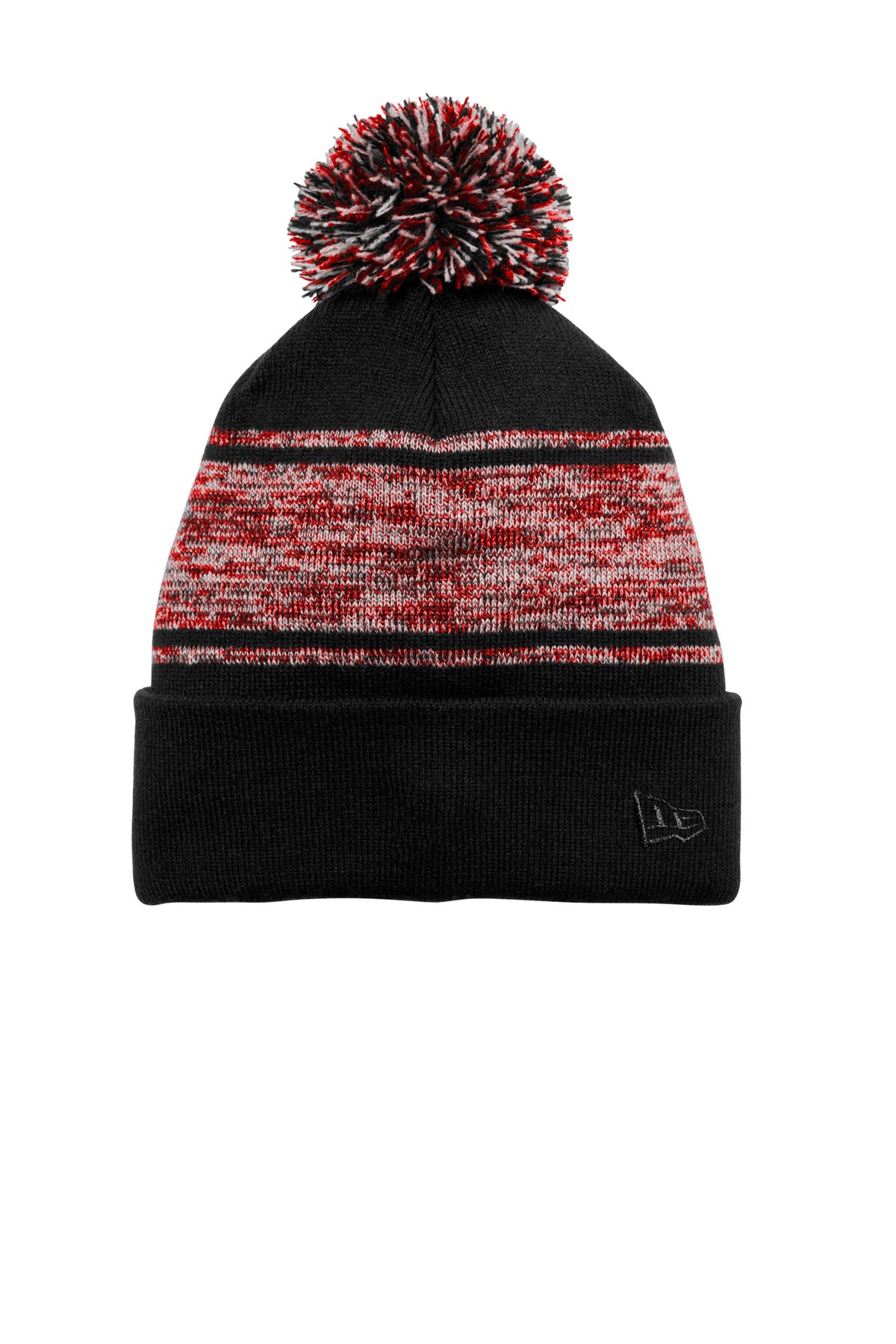 New Era Knit Chilled Pom Beanie - Black/ Scarlet