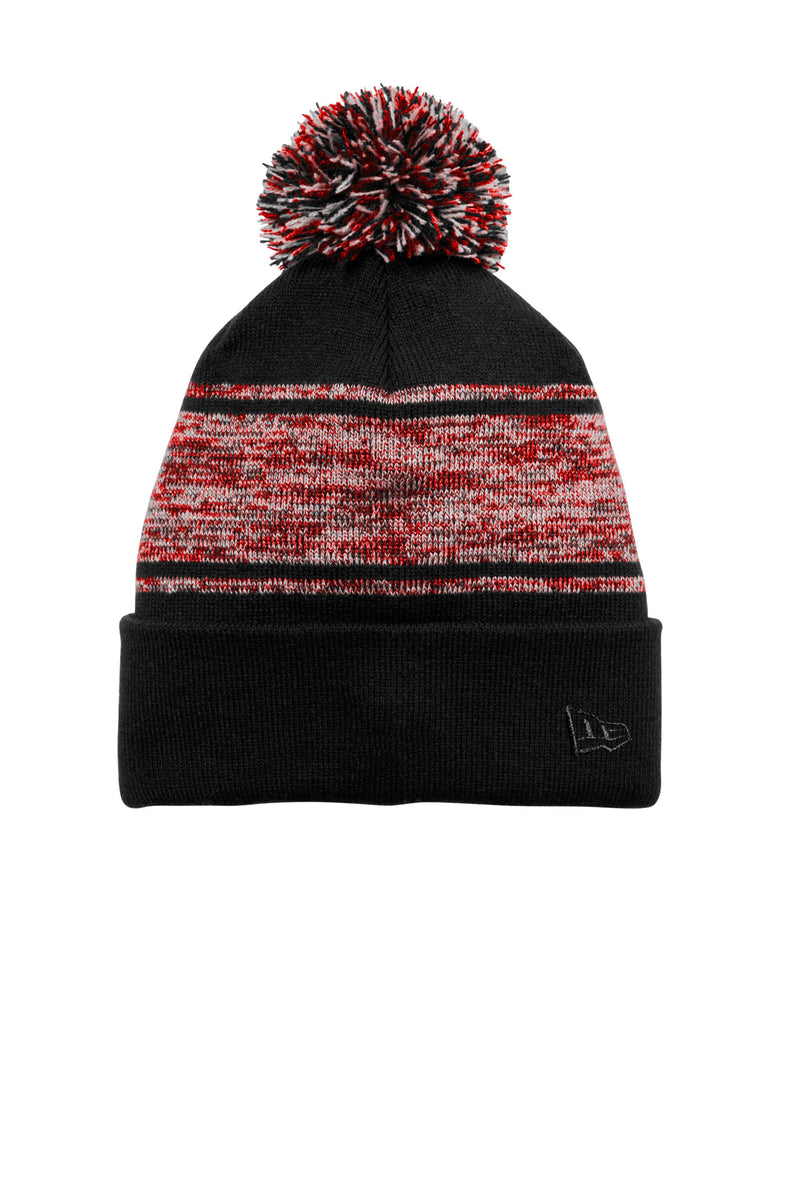 New Era Knit Chilled Pom Beanie - Black/ Scarlet