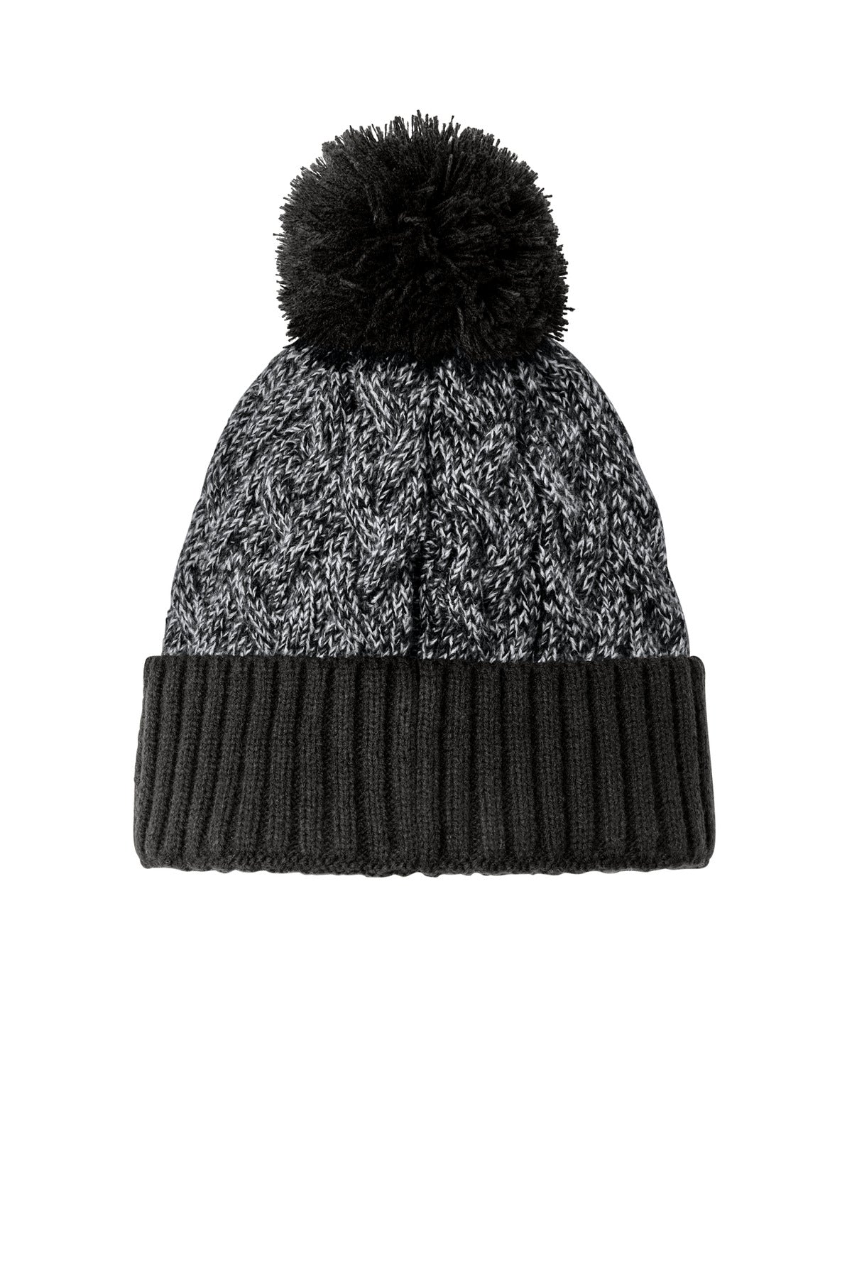 New Era Marled Knit Pom Beanie - Black/ Graphite/ White