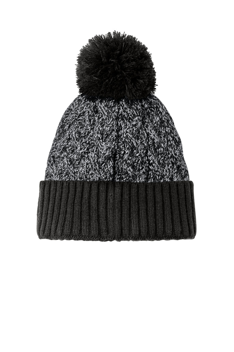 New Era Marled Knit Pom Beanie - Black/ Graphite/ White