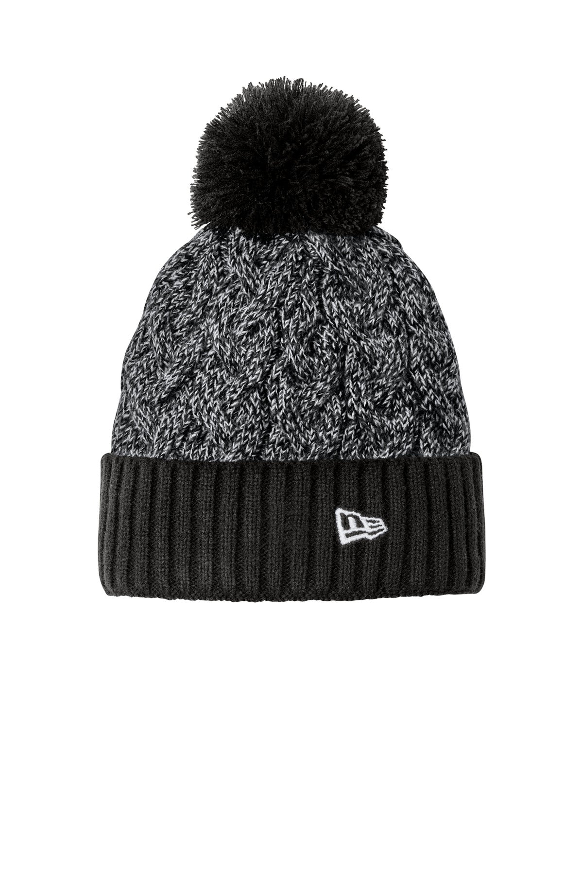 New Era Marled Knit Pom Beanie - Black/ Graphite/ White