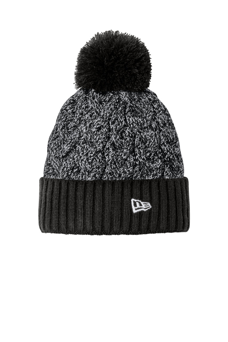 New Era Marled Knit Pom Beanie - Black/ Graphite/ White