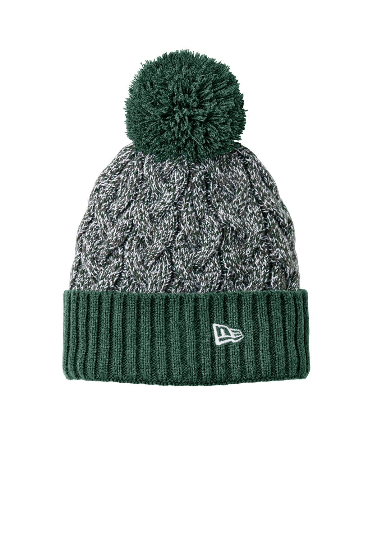 New Era Marled Knit Pom Beanie - Dark Green/ Graphite/ White