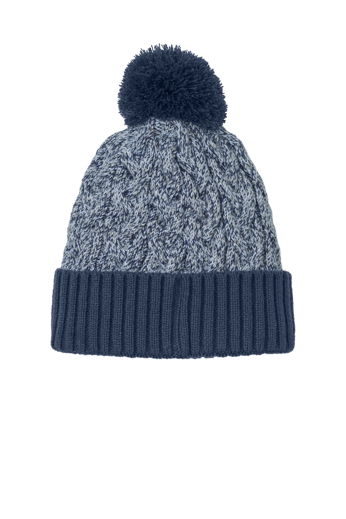New Era Marled Knit Pom Beanie - Deep Navy/ Grey/ White