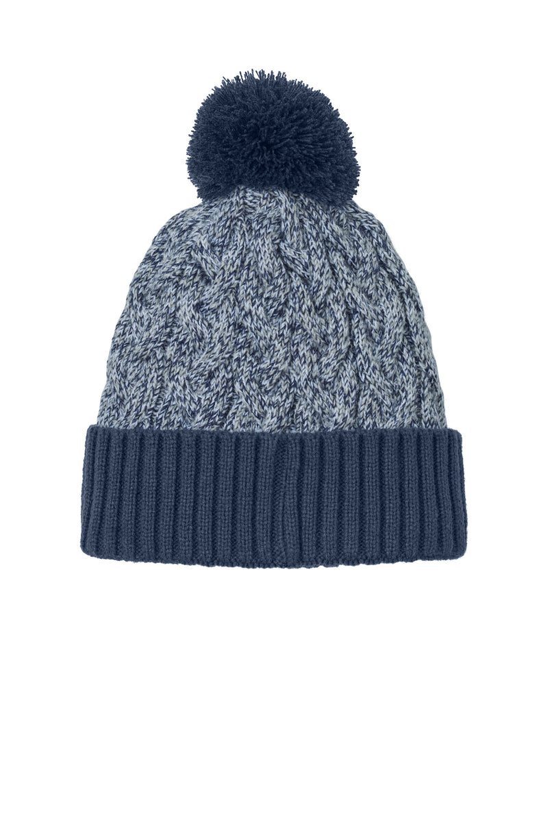 New Era Marled Knit Pom Beanie - Deep Navy/ Grey/ White