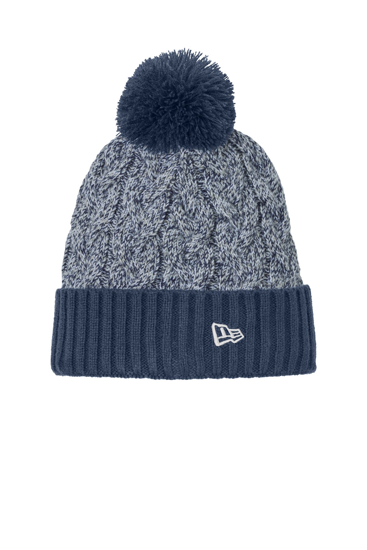 New Era Marled Knit Pom Beanie - Deep Navy/ Grey/ White