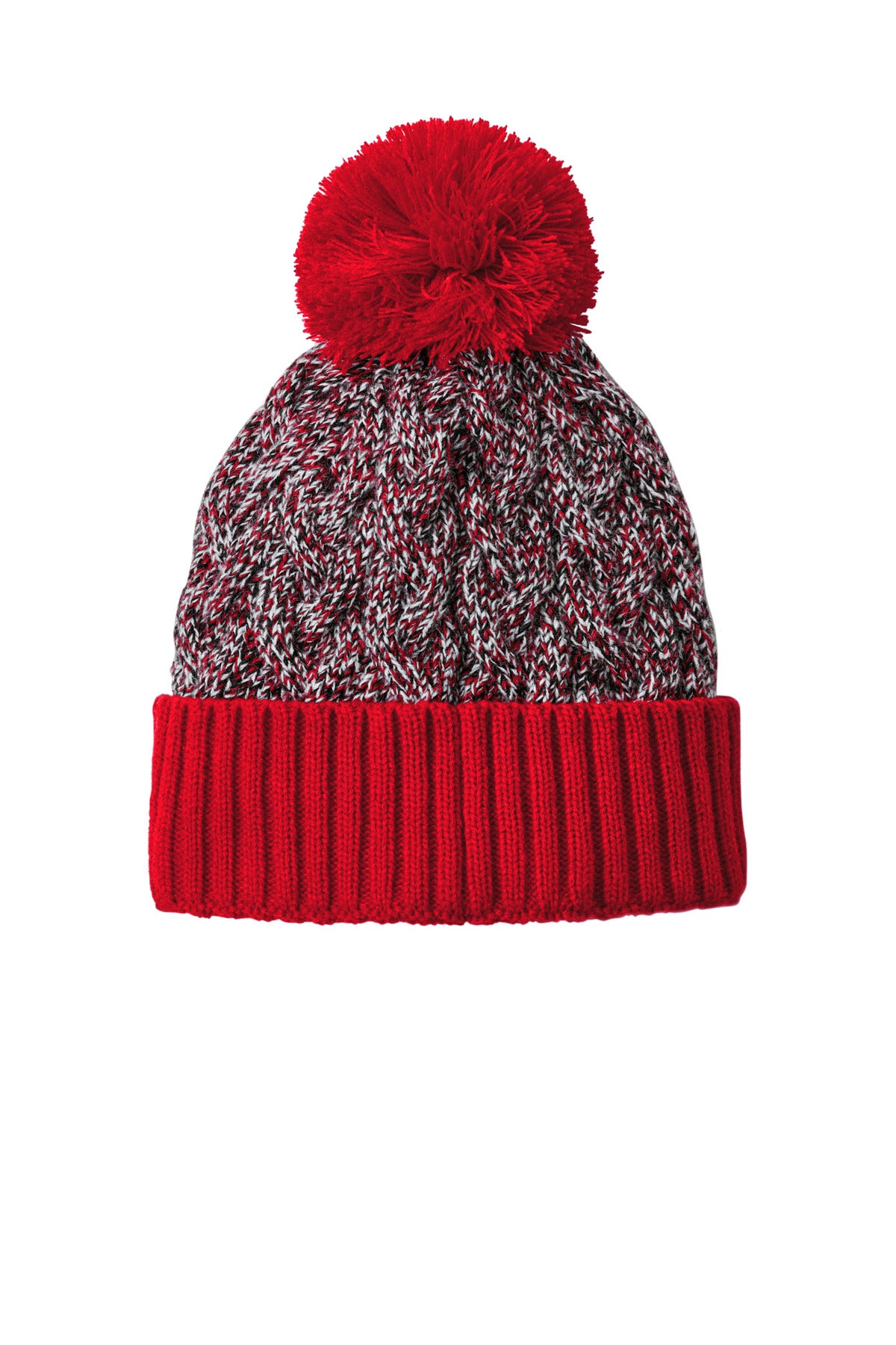 New Era Marled Knit Pom Beanie - Scarlet/ Black/ White
