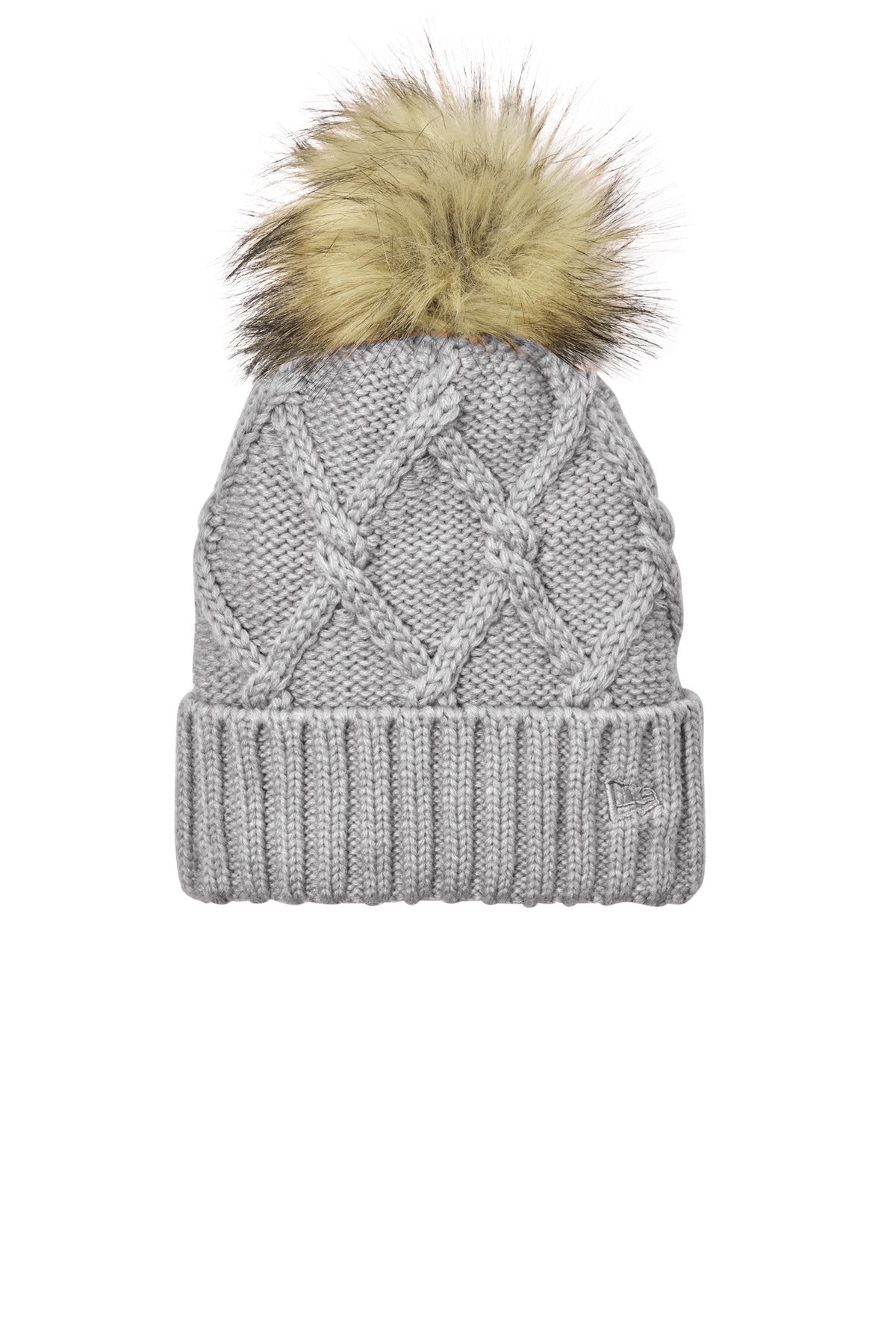 New Era Faux Fur Pom Beanie - Heather Grey