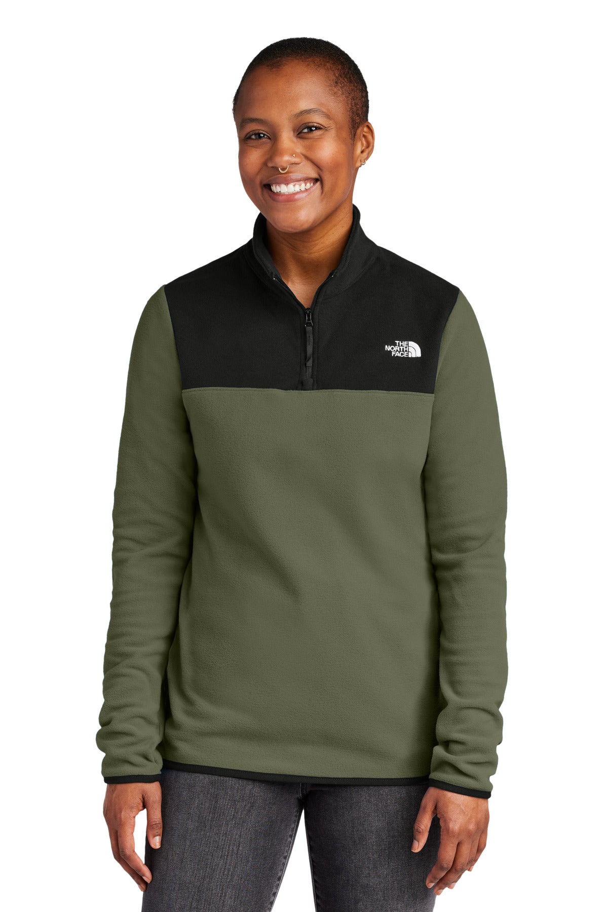 The North Face Women's Glacier 1/4-Zip Fleece - New Taupe Green/ TNF Black