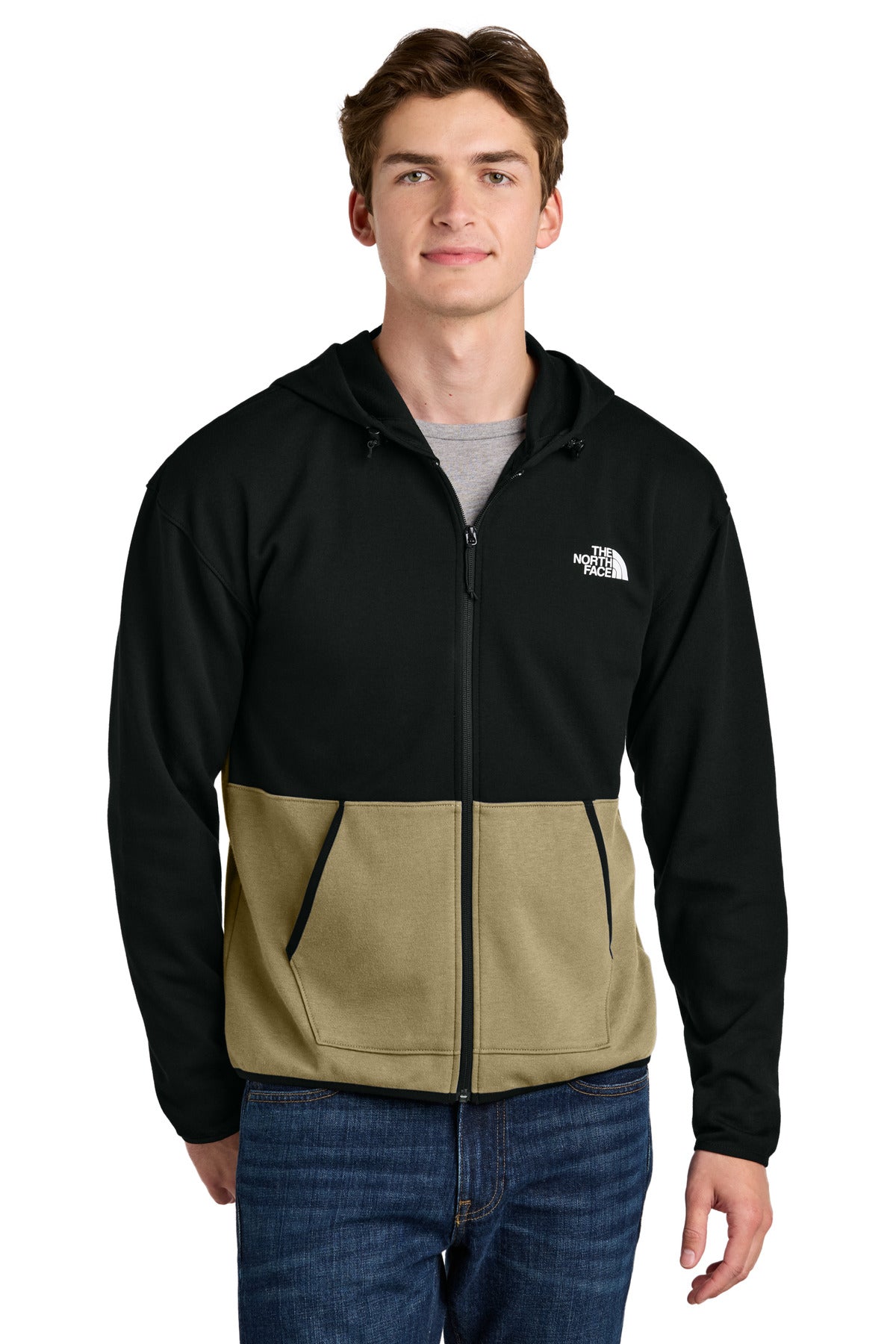 The North Face Double-Knit Full-Zip Hoodie - Khaki Stone/ TNF Black