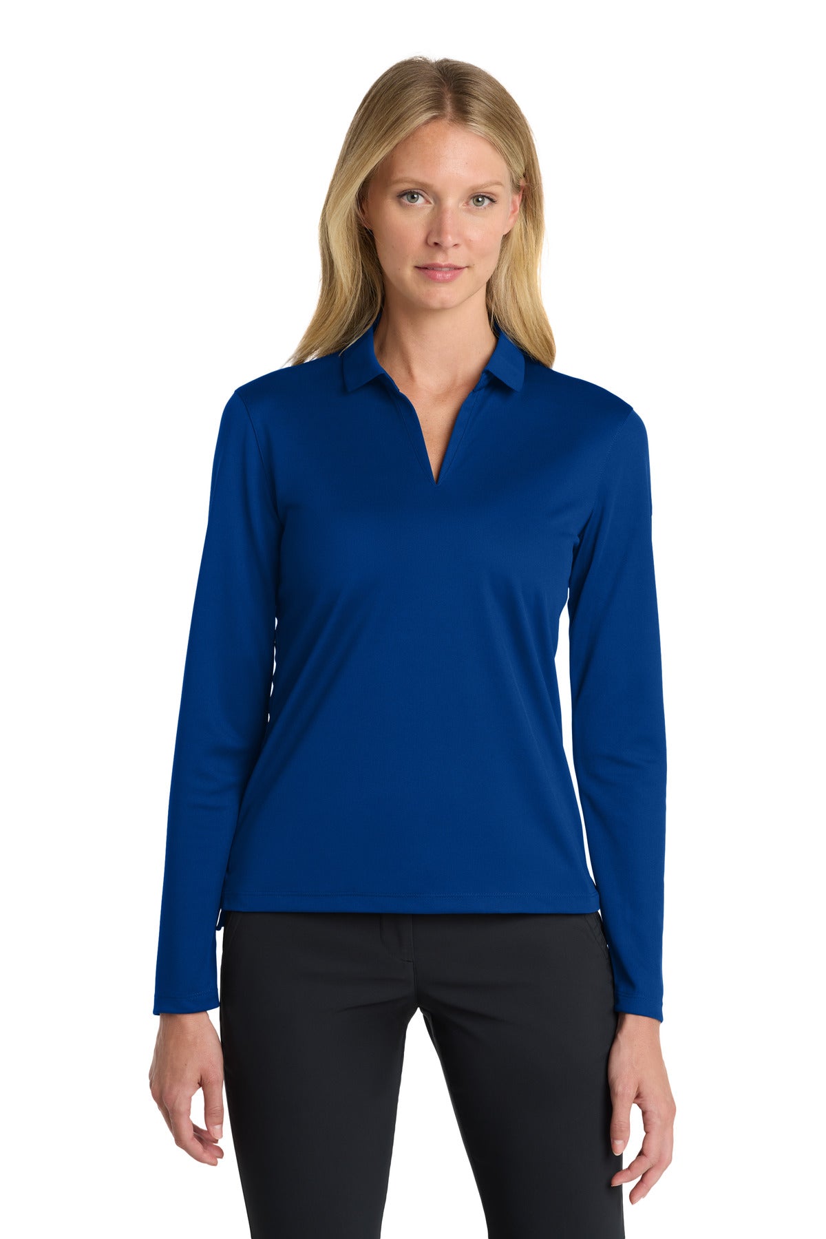 Nike Women's Dri-FIT Micro Pique 2.0 Long Sleeve Polo - Gym Blue