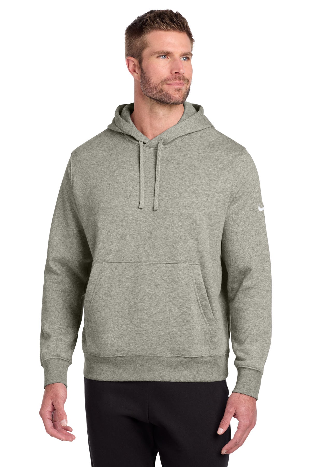 Nike Club Fleece Sleeve Swoosh Pullover Hoodie - Dark Grey Heather