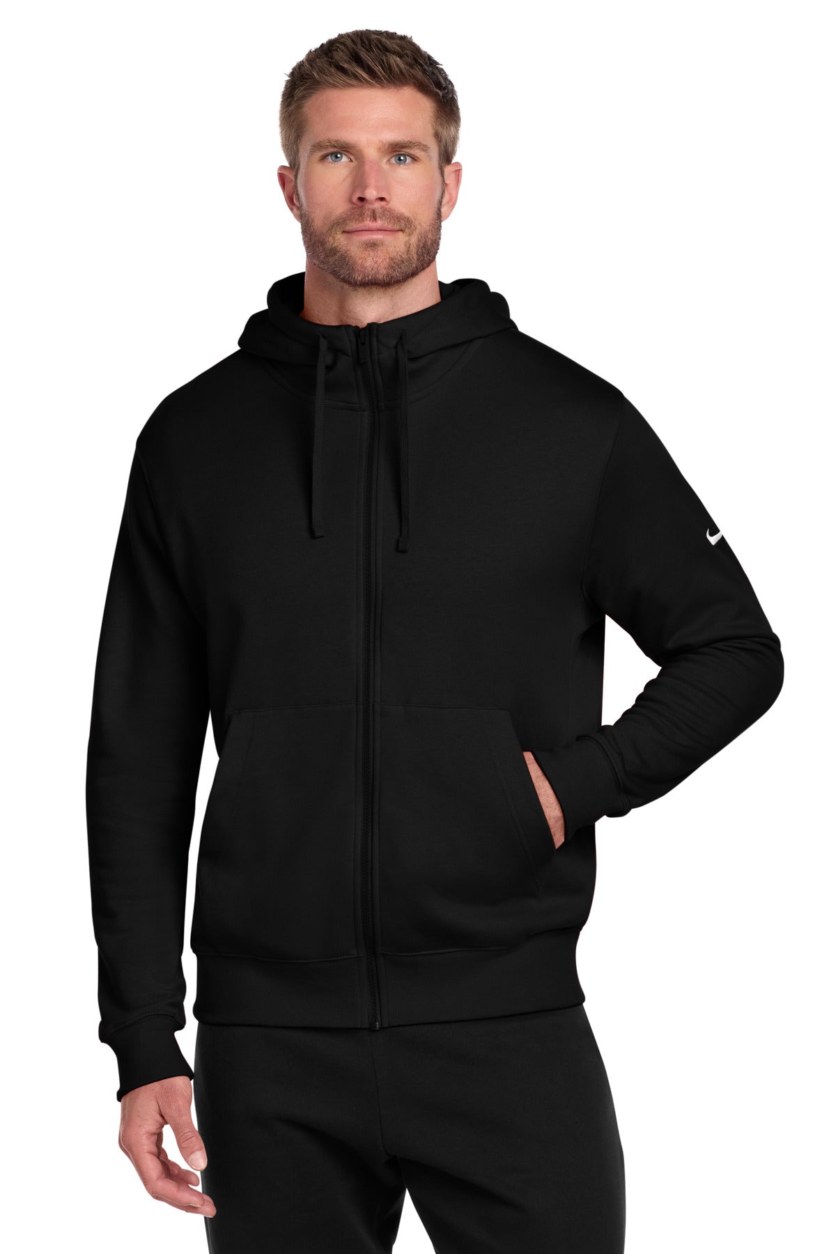 Nike Club Fleece Sleeve Swoosh Full-Zip Hoodie - Black