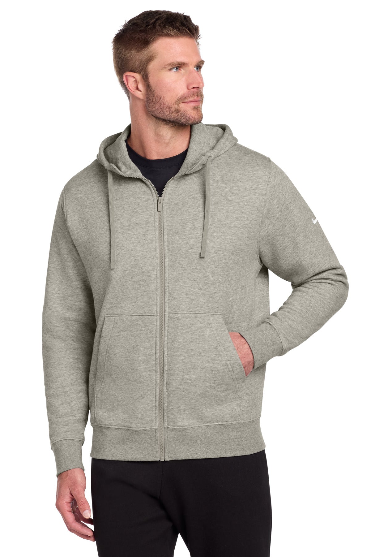Nike Club Fleece Sleeve Swoosh Full-Zip Hoodie - Dark Grey Heather