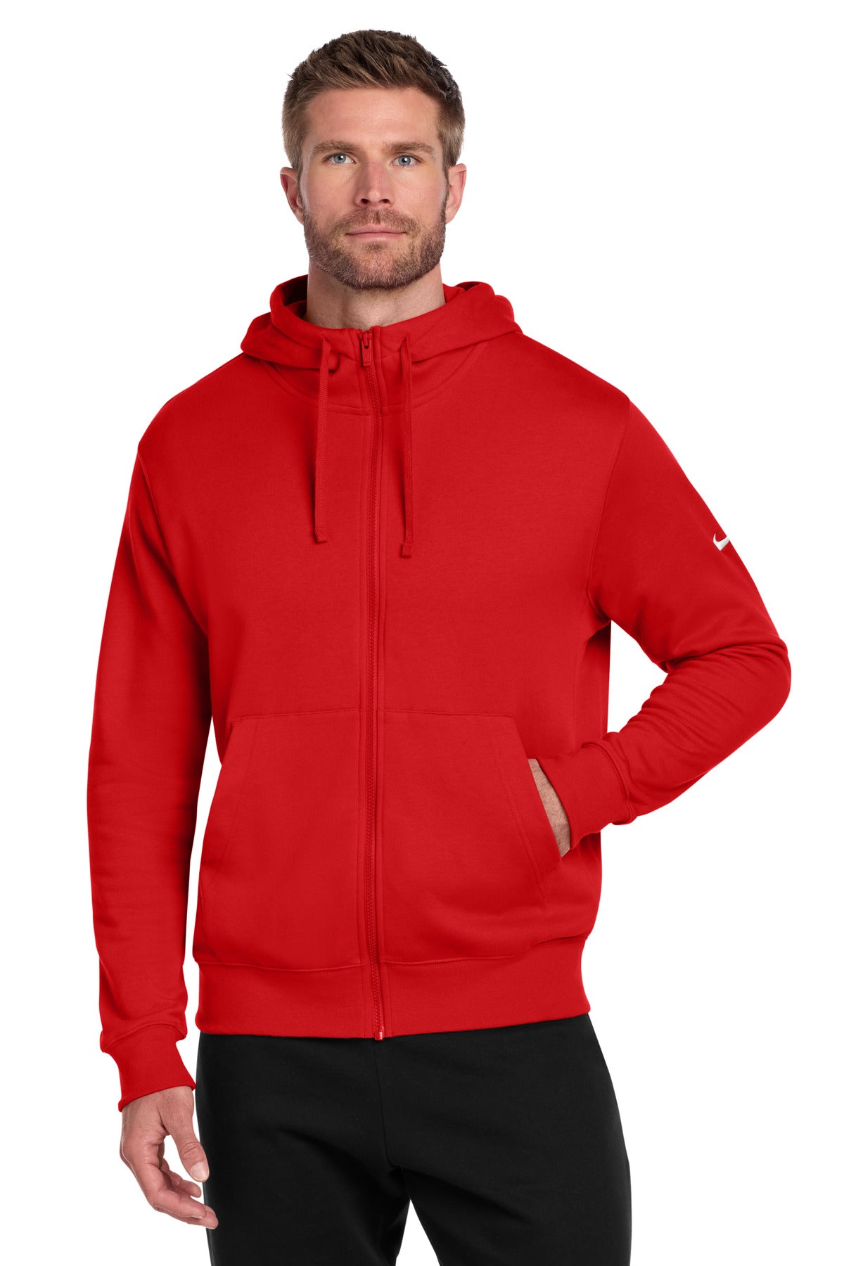 Nike Club Fleece Sleeve Swoosh Full-Zip Hoodie - University Red