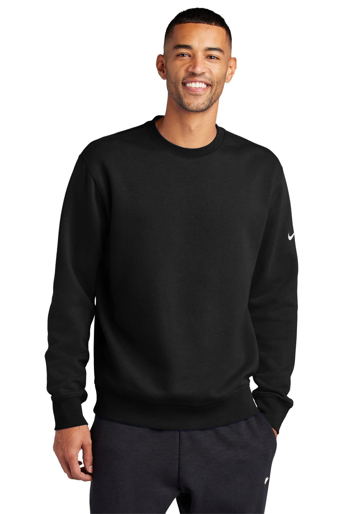 Nike Club Fleece Sleeve Swoosh Crew - Black