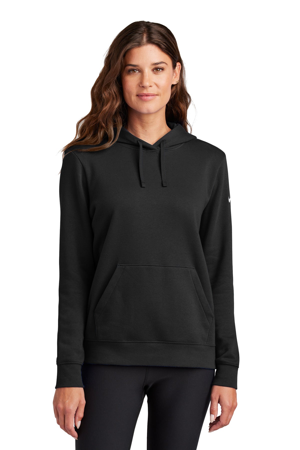 Nike Women's Club Fleece Sleeve Swoosh Pullover Hoodie - Black