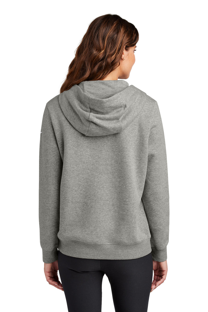 Nike Women's Club Fleece Sleeve Swoosh Pullover Hoodie - Dark Grey Heather
