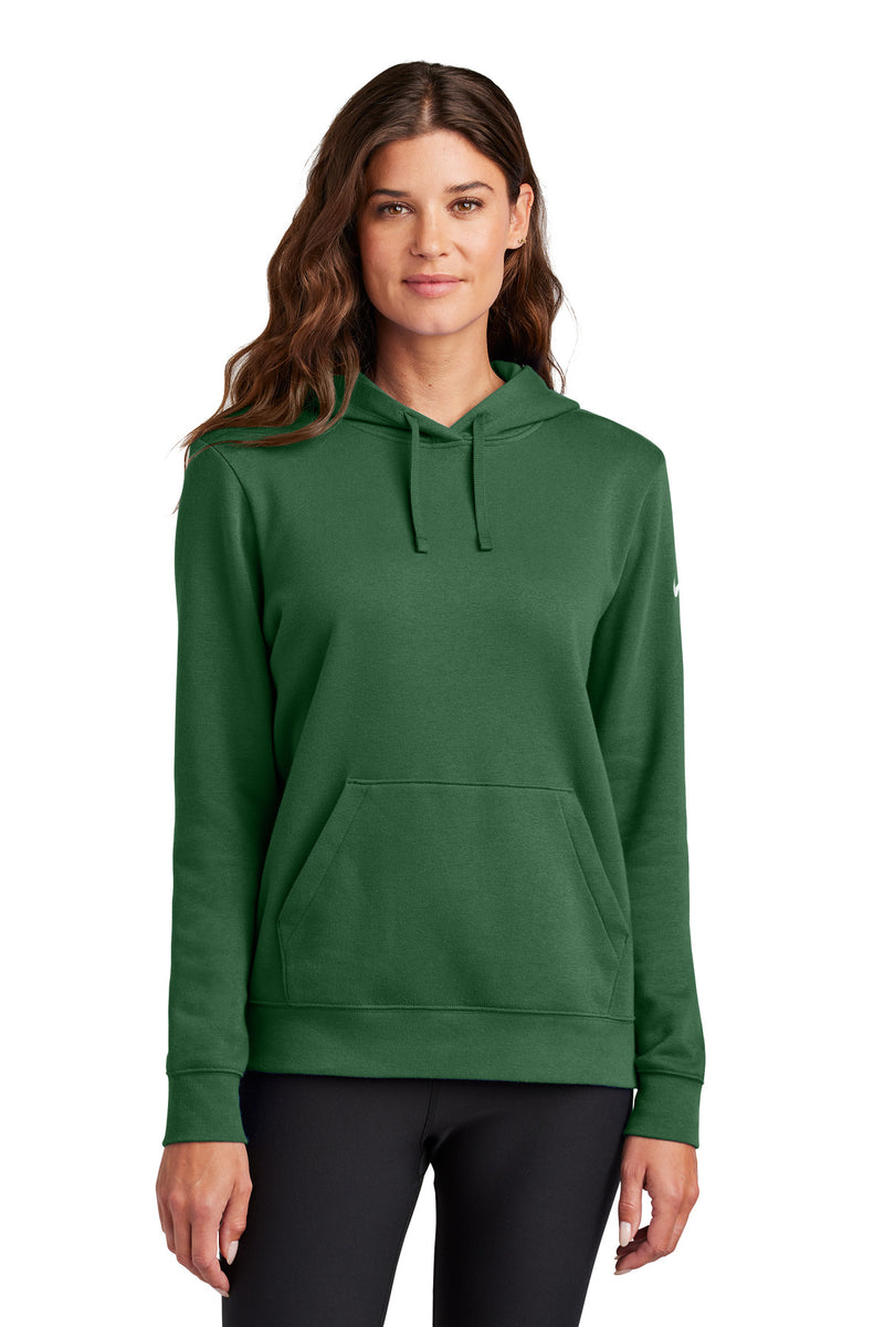 Nike Women's Club Fleece Sleeve Swoosh Pullover Hoodie - Gorge Green
