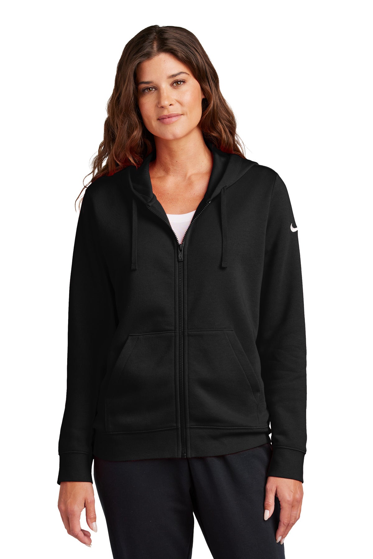Nike Women's Club Fleece Sleeve Swoosh Full-Zip Hoodie - Black