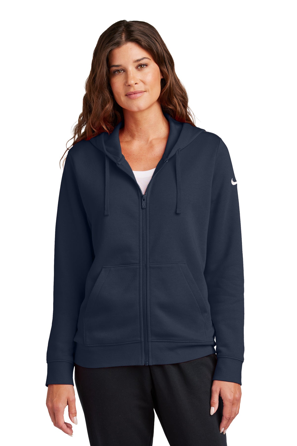 Nike Women's Club Fleece Sleeve Swoosh Full-Zip Hoodie - Midnight Navy