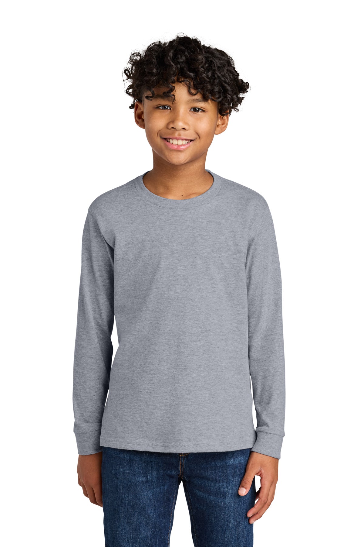 Next Level Apparel Youth Cotton Long Sleeve Tee - Heather Gray