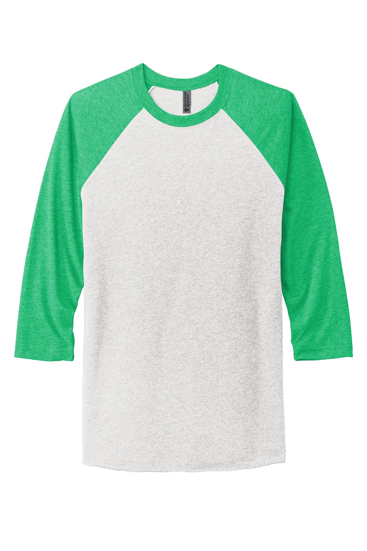 Next Level Apparel   Adult Tri-Blend 3/4-Sleeve Raglan Tee - Envy/ Hthr White