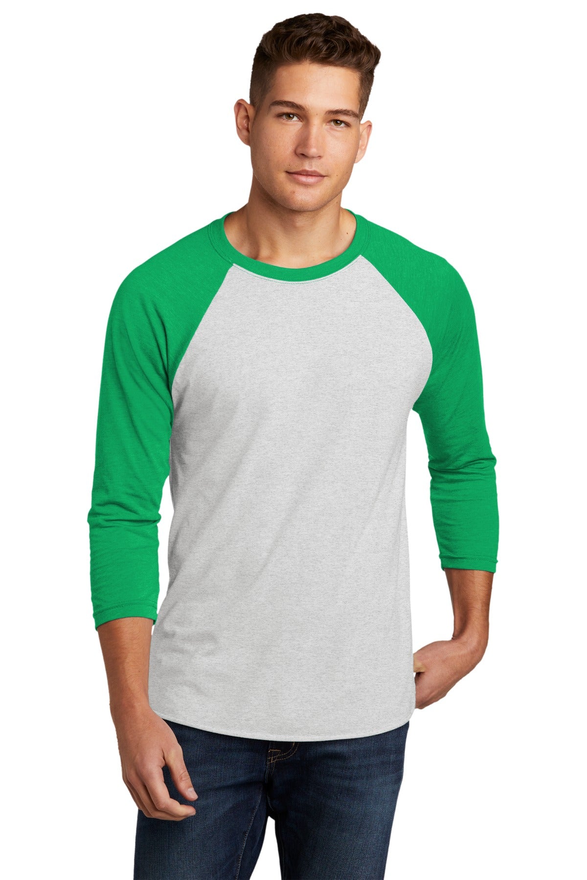 Next Level Apparel   Adult Tri-Blend 3/4-Sleeve Raglan Tee - Envy/ Hthr White