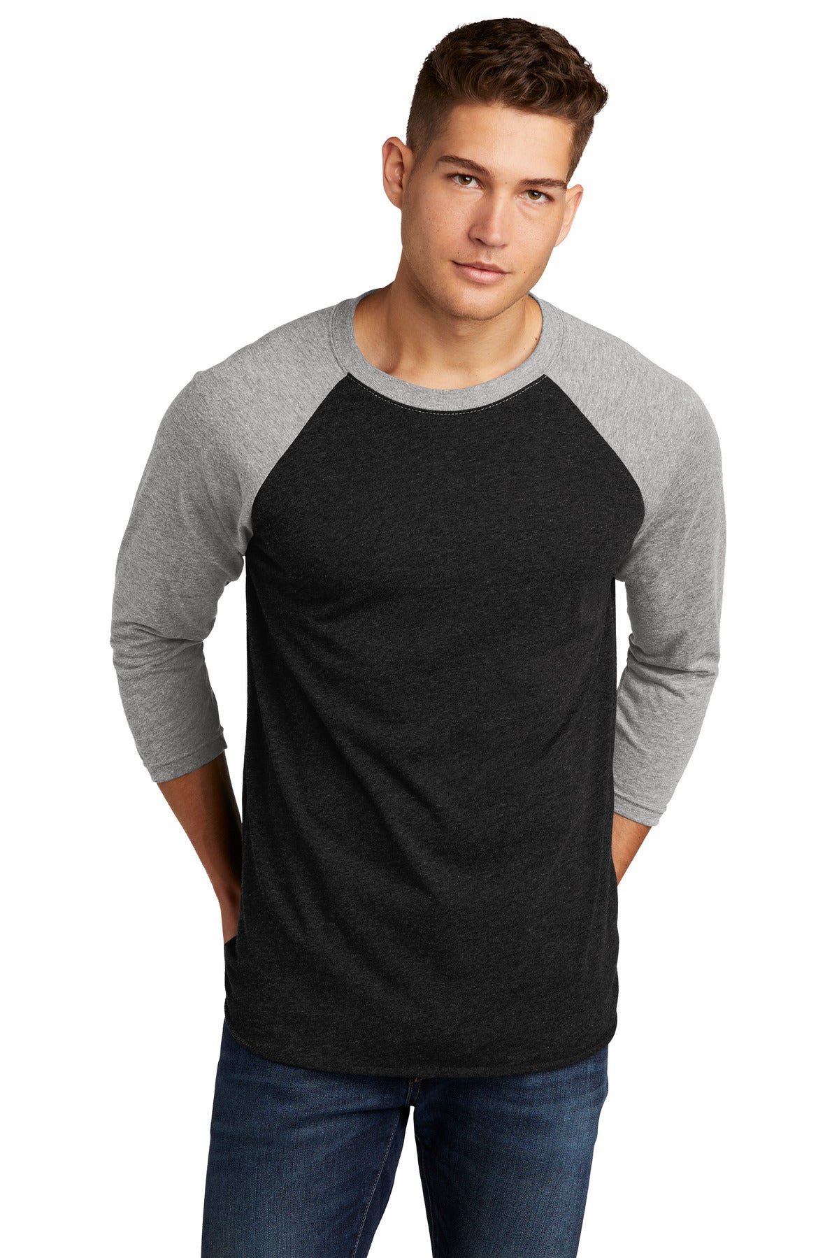 Next Level Apparel   Adult Tri-Blend 3/4-Sleeve Raglan Tee - Prem Hthr/ VTG Black