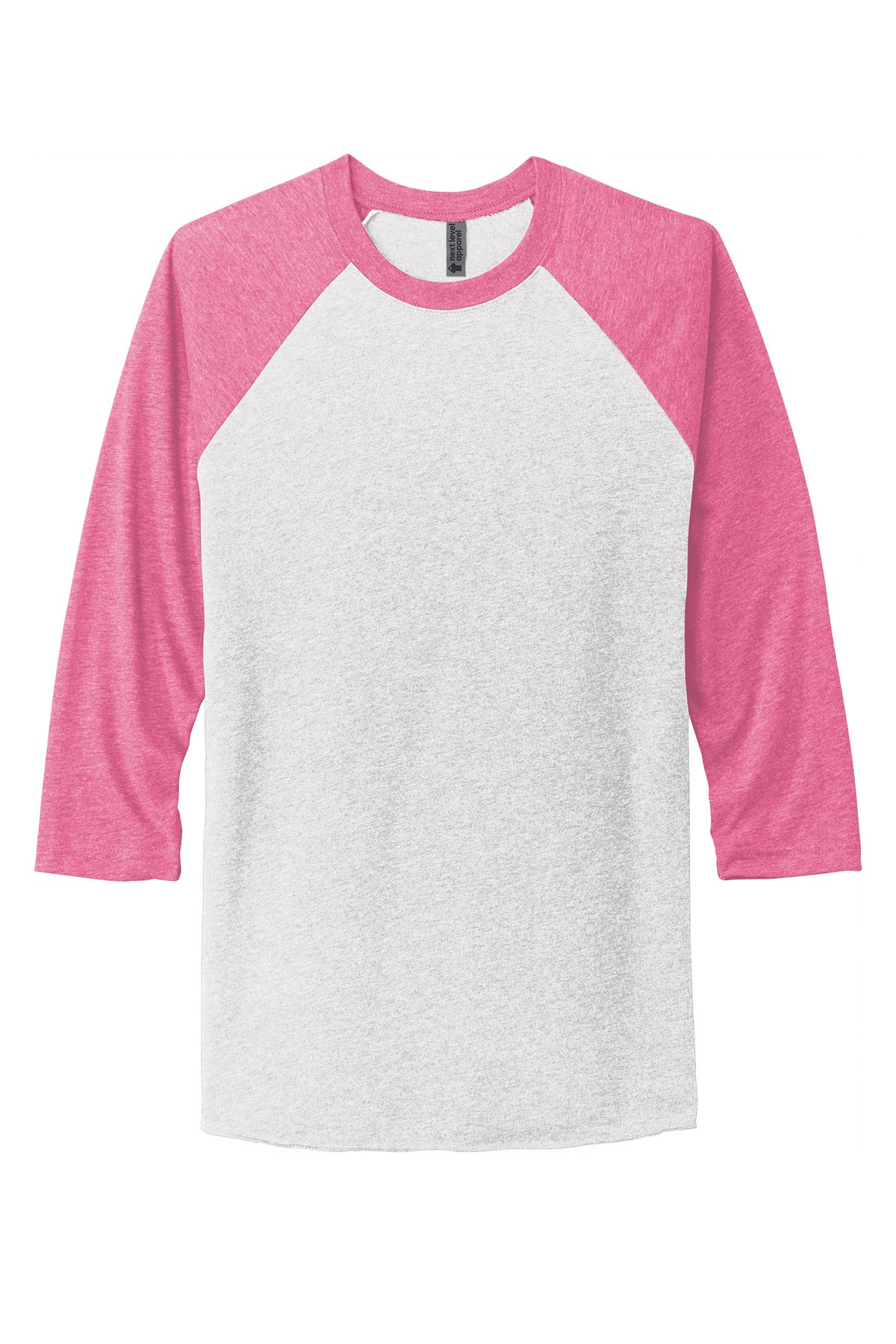 Next Level Apparel   Adult Tri-Blend 3/4-Sleeve Raglan Tee - VTG Pink/ Hthr White