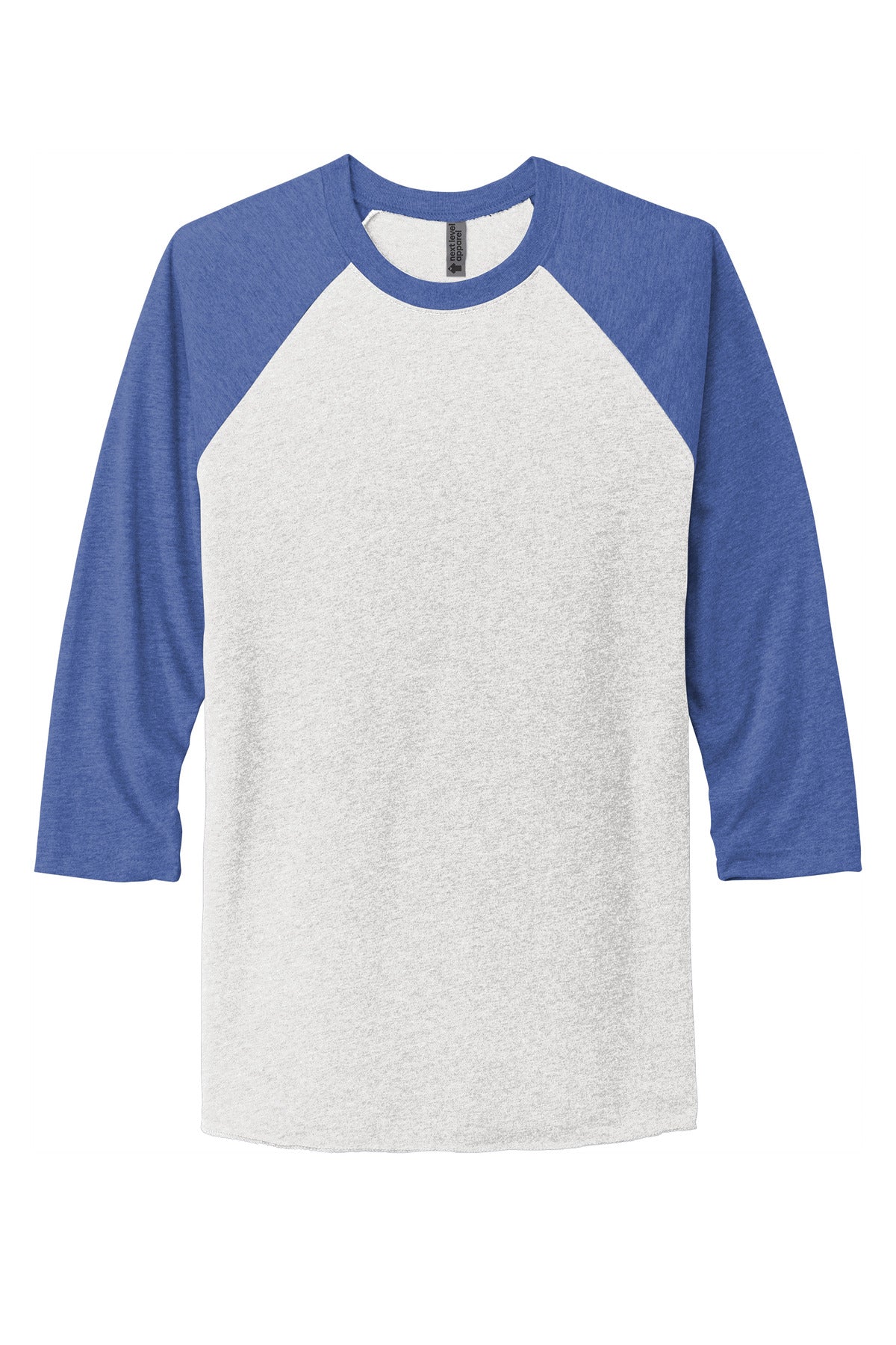 Next Level Apparel   Adult Tri-Blend 3/4-Sleeve Raglan Tee - VTG Royal/ Hthr White