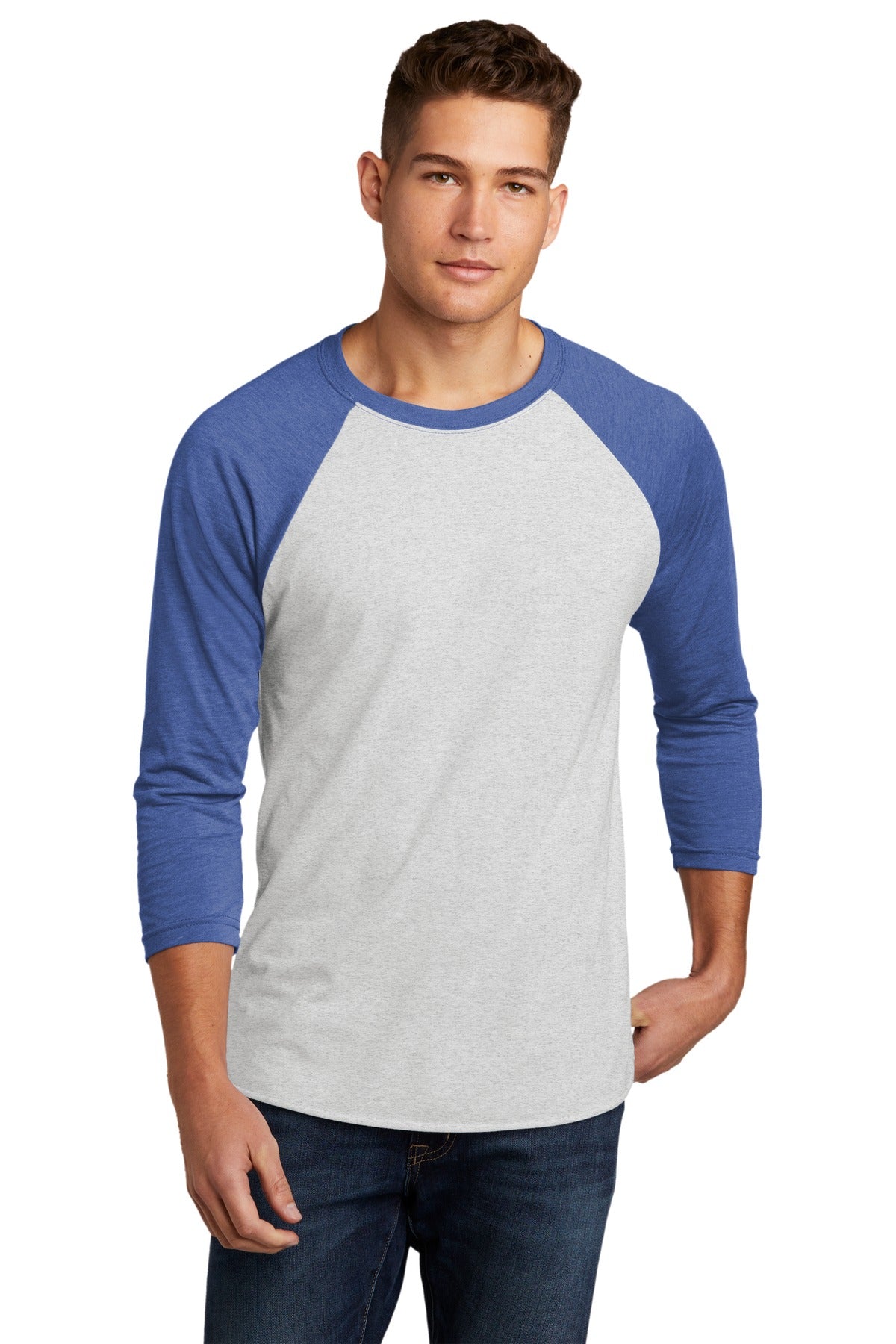 Next Level Apparel   Adult Tri-Blend 3/4-Sleeve Raglan Tee - VTG Royal/ Hthr White