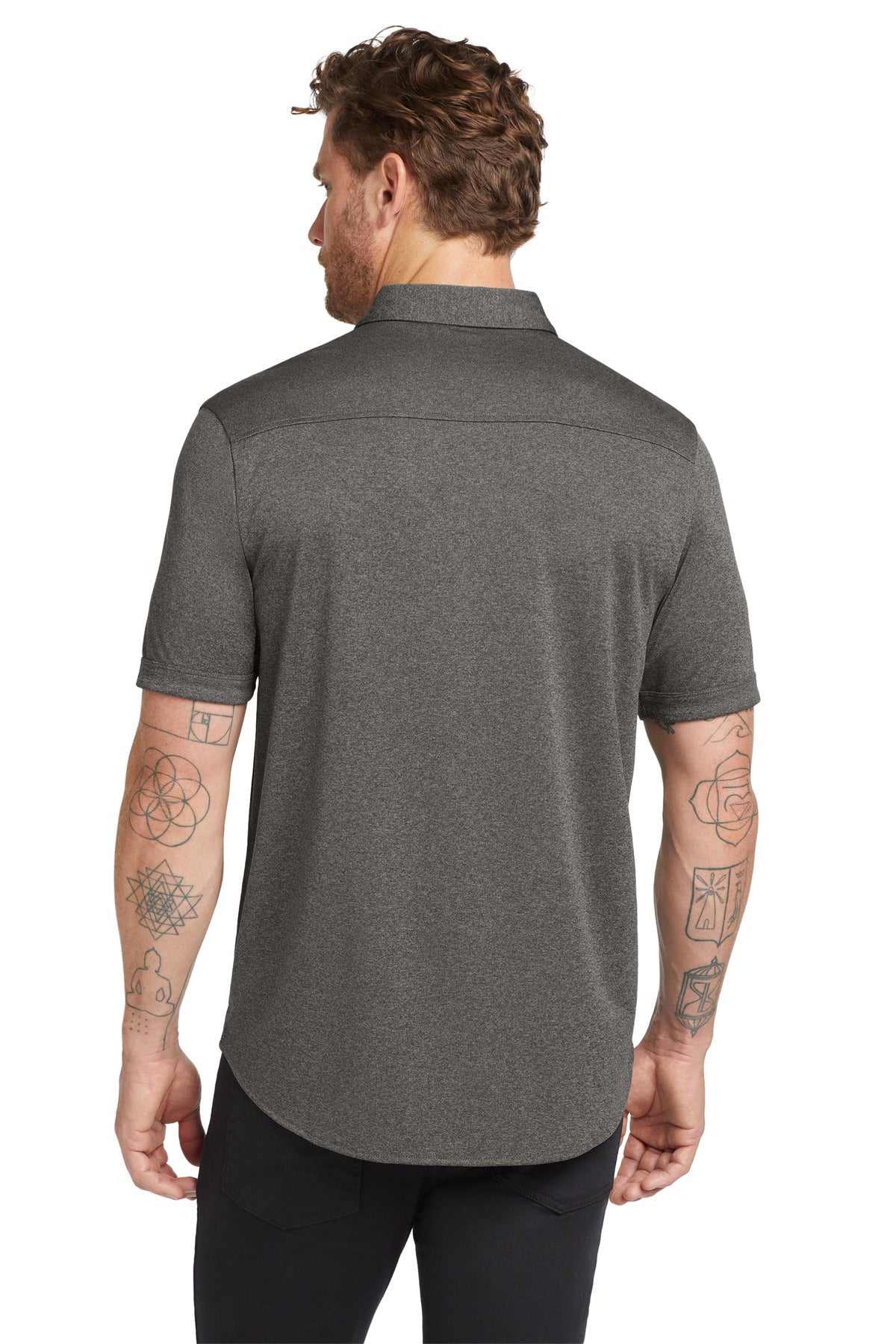 OGIO  Gravitate Full-Button Polo - Dark Heather Grey