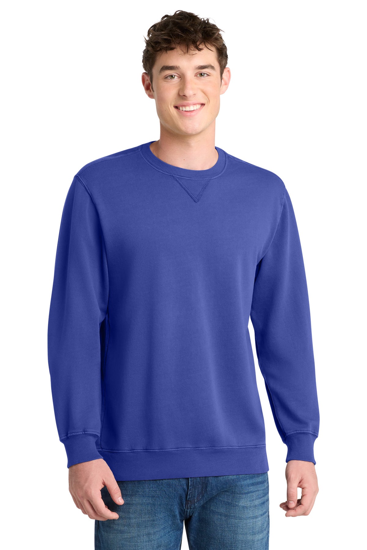 Port & Co Beach Wash Garment-Dyed Crewneck Sweatshirt - Blue Iris