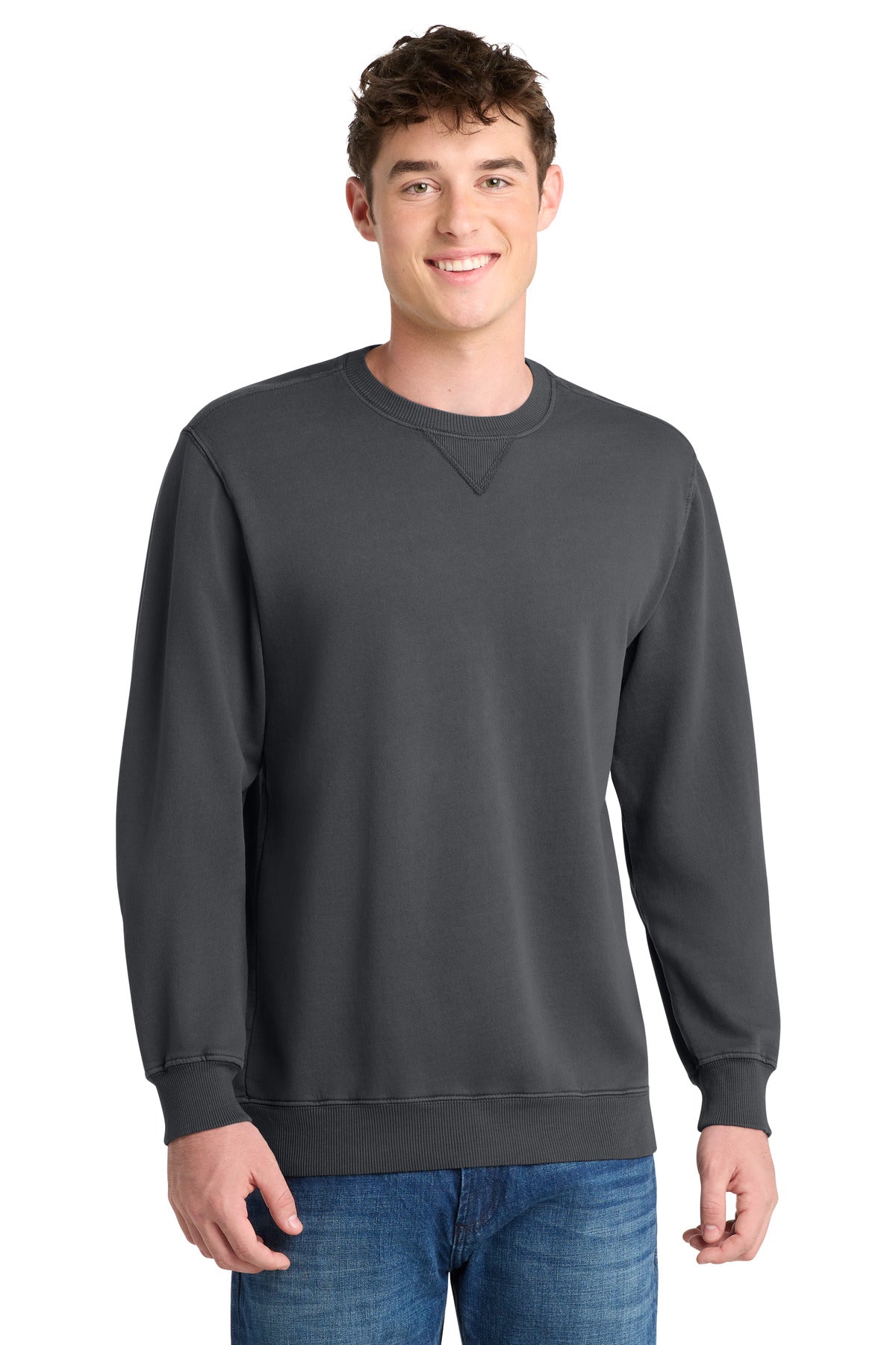 Port & Co Beach Wash Garment-Dyed Crewneck Sweatshirt - Coal