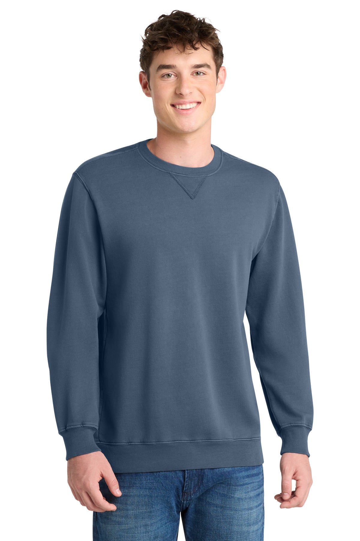 Port & Co Beach Wash Garment-Dyed Crewneck Sweatshirt - Denim Blue