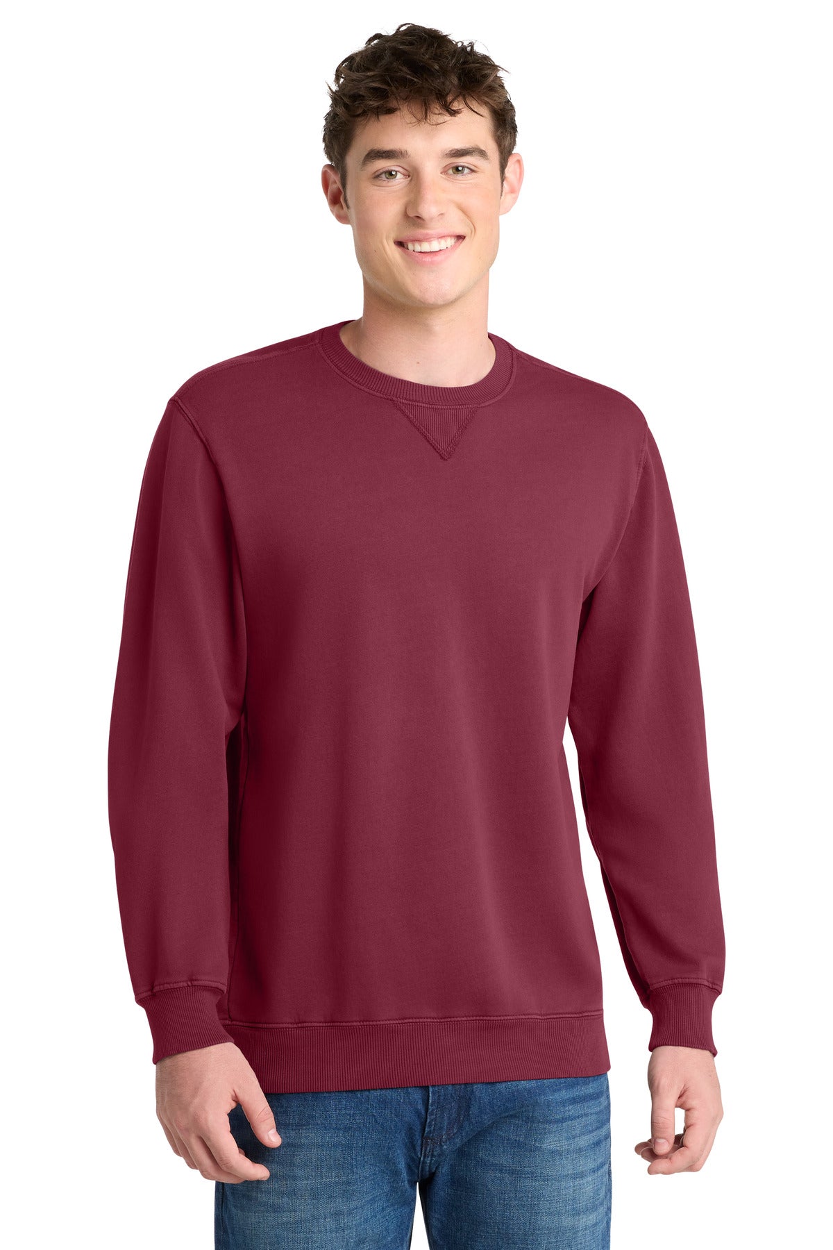 Port & Co Beach Wash Garment-Dyed Crewneck Sweatshirt - Merlot