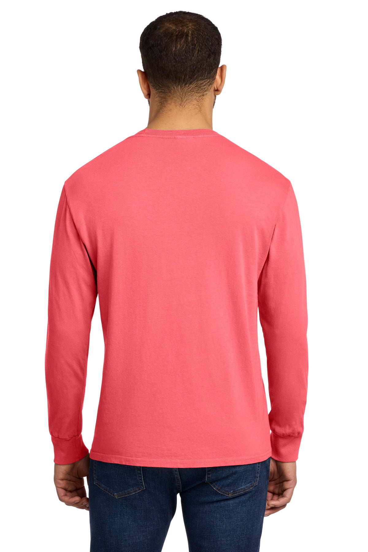 Port & Co Beach Wash Garment-Dyed Long Sleeve Tee - Neon Coral