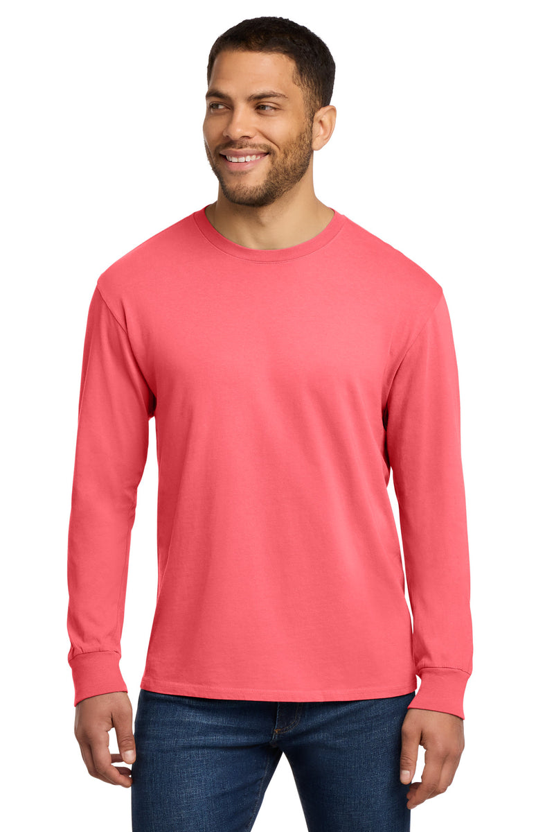 Port & Co Beach Wash Garment-Dyed Long Sleeve Tee - Neon Coral