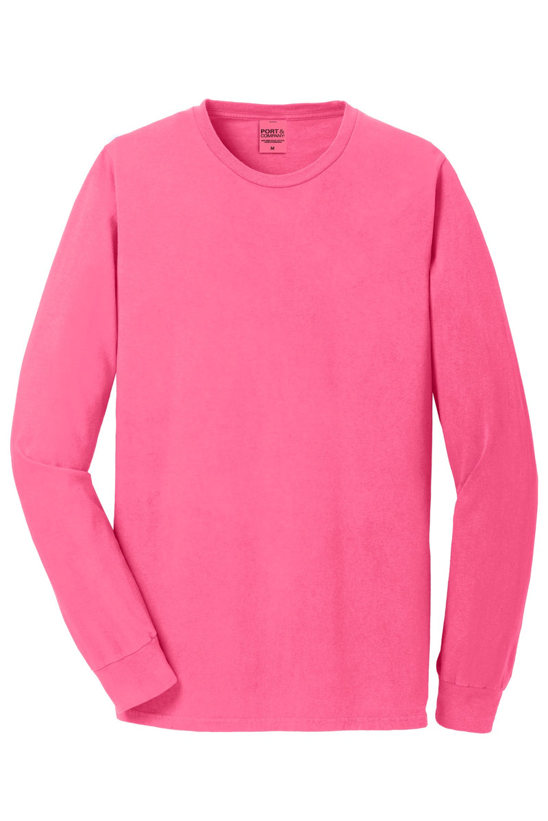 Port & Co Beach Wash Garment-Dyed Long Sleeve Tee - Neon Pink
