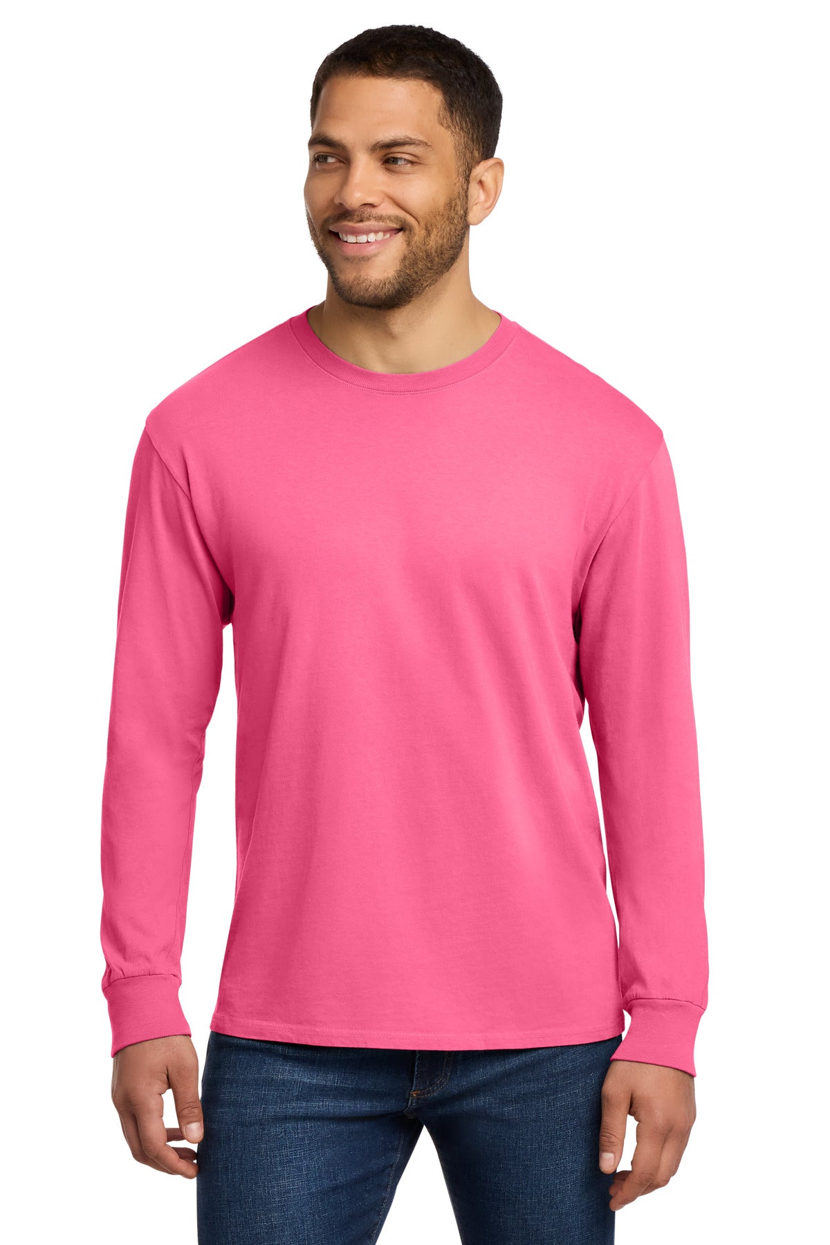 Port & Co Beach Wash Garment-Dyed Long Sleeve Tee - Neon Pink