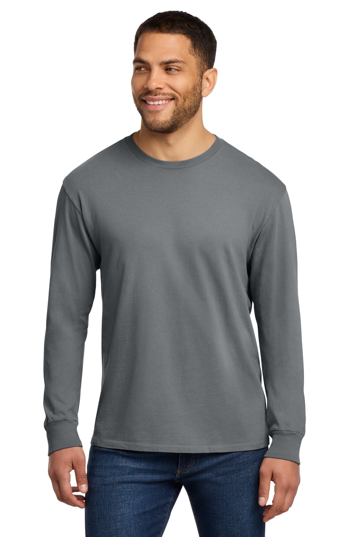 Port & Co Beach Wash Garment-Dyed Long Sleeve Tee - Pewter