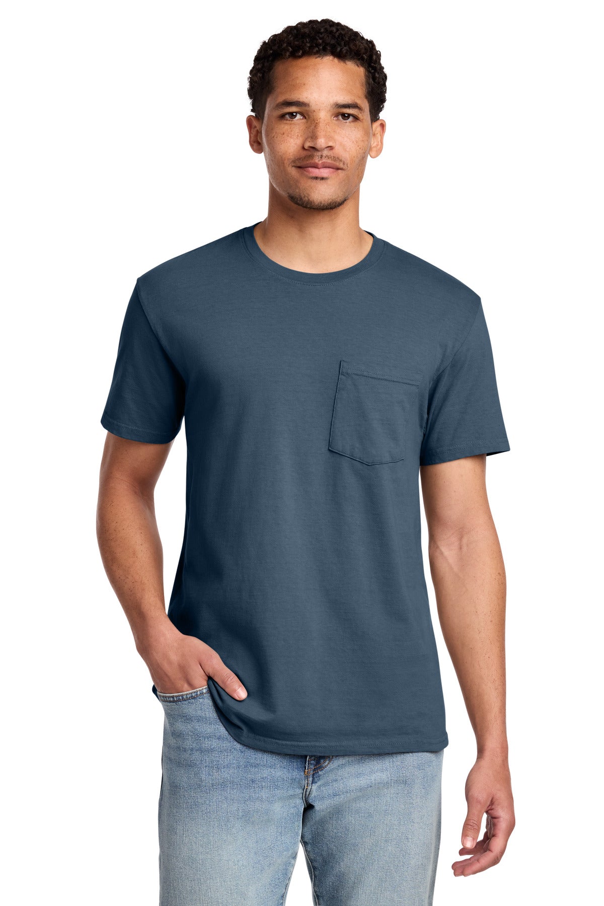Port & Co Beach Wash Garment-Dyed Pocket Tee - Denim Blue